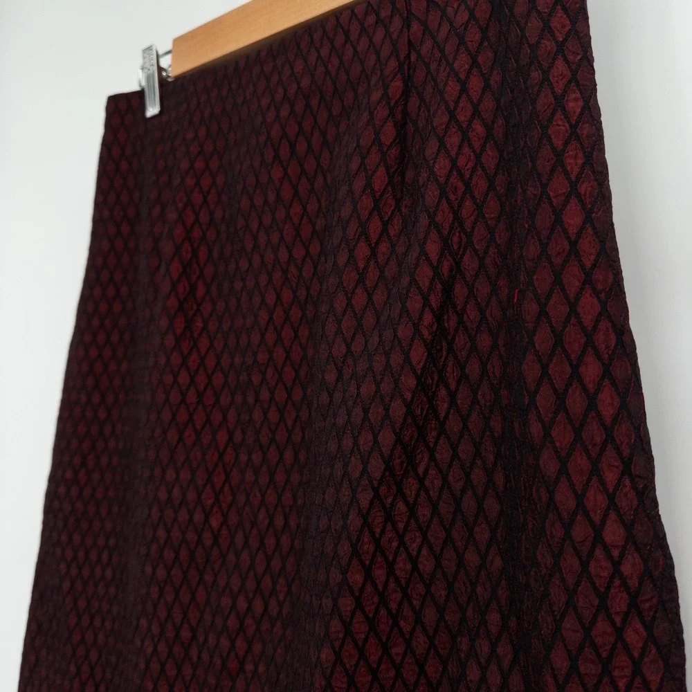 Vintage Burgundy Pencil Skirt Women 12P Diamond Lattice Whimsigoth Dark Romantic